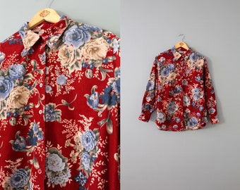CRANBERRY botanical corduroy blouse | autumnal corduroy shirt | 90s romantic soft corduroy blouse