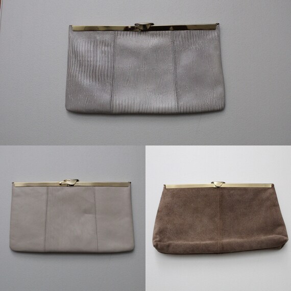 1980s Etra clutches | mocha suede and gray leathe… - image 4