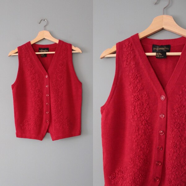 red embroidered cotton vest