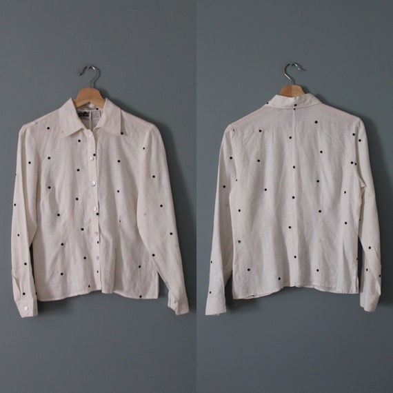 choose one vintage blouses | linen polka dot and … - image 9