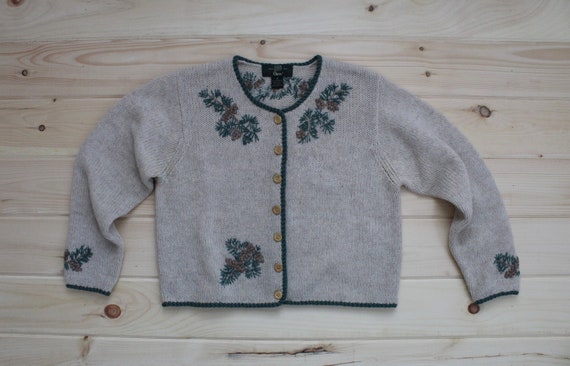 PINECONES wool cardigan | beige embroidered pine … - image 1