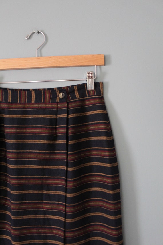 STRIPED linen mini skirt | 90s linen dark brown s… - image 6