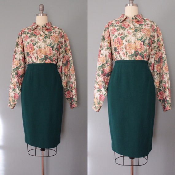 PINE green pencil skirt | wool pencil skirt | wool