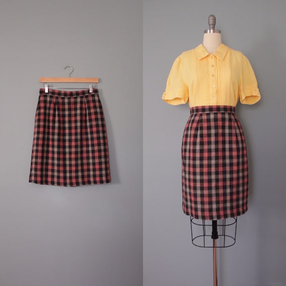 checkered tartan skirt | 1990s mini wool skirt | r
