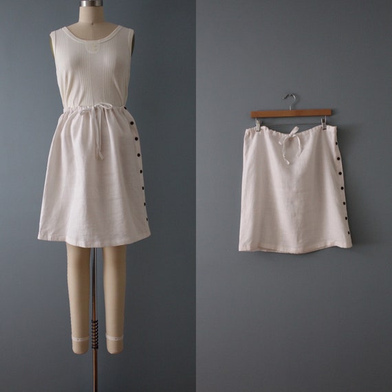bisque white linen skirt | drawstring linen skirt 