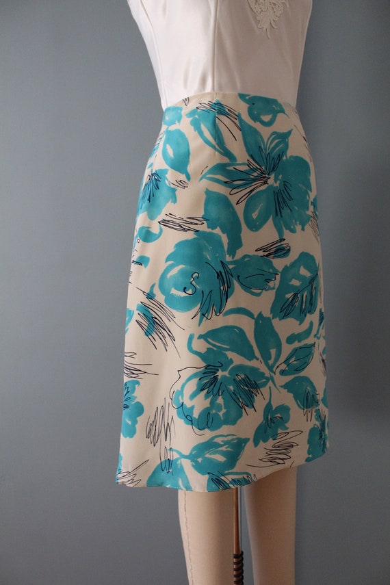 AZURE blue splatter flowers silk skirt - image 6