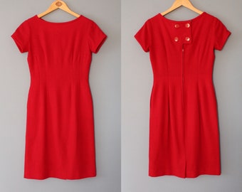 tomato red wool dress | 1950s mid century  dress | handmade retro pin up dress