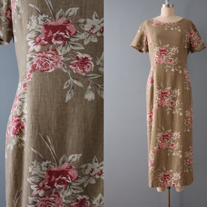 CINNAMON brown roses linen dress