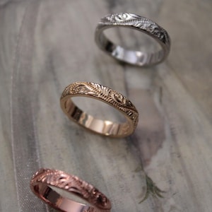 Victorian Antique Etched ring | 925 Gold Rose gold Silver stacking ring | embossed scroll floral ornament ring