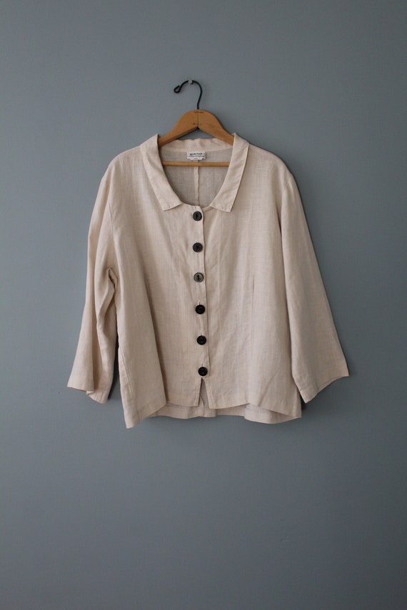 vintage linen duster | ecru beige linen cropped to