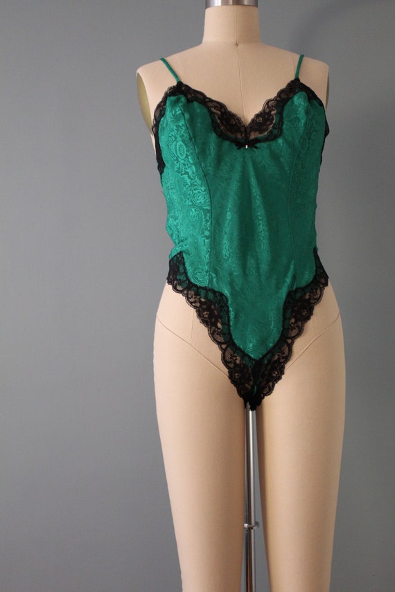 KELLY green lace teddy | 80s embossed sexy onesie… - image 7