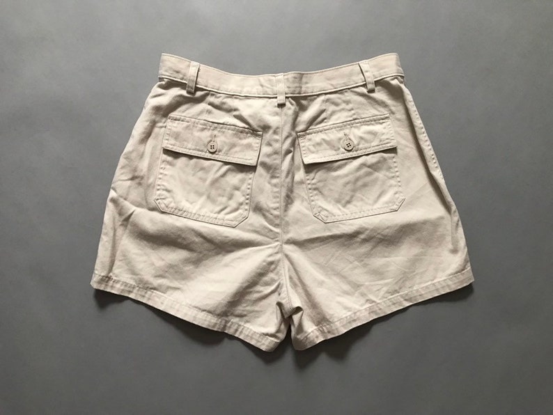Crew cotton shorts beige gray safari shorts envelope pockets tap shorts 1990s J