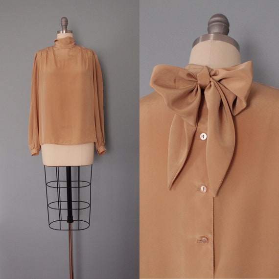BOW back poet blouse | pale almond beige blouse |