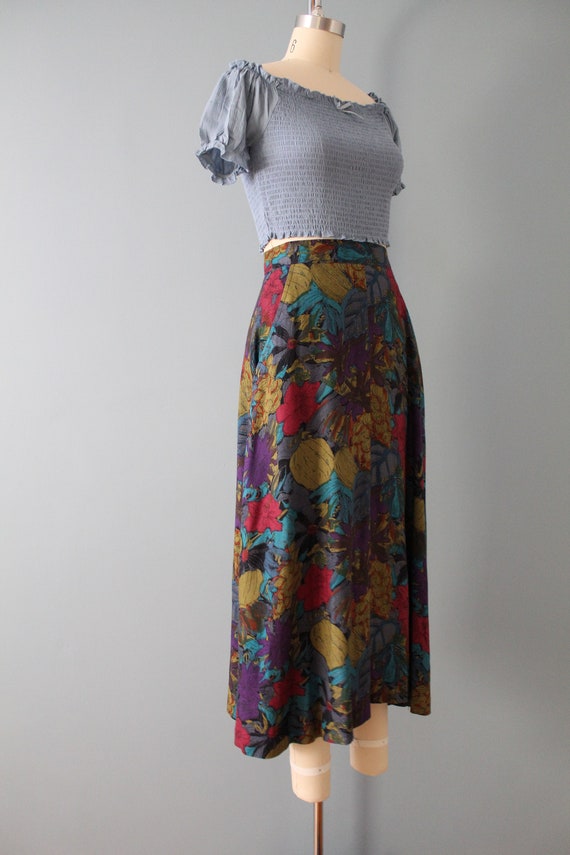 muted botanical maxi skirt | 90s soft flounce ski… - image 4