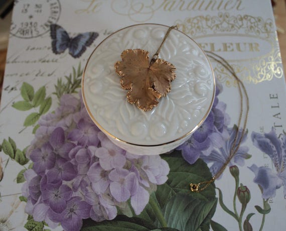 Vintage gold dipped leaf necklace | 12K gold plat… - image 4