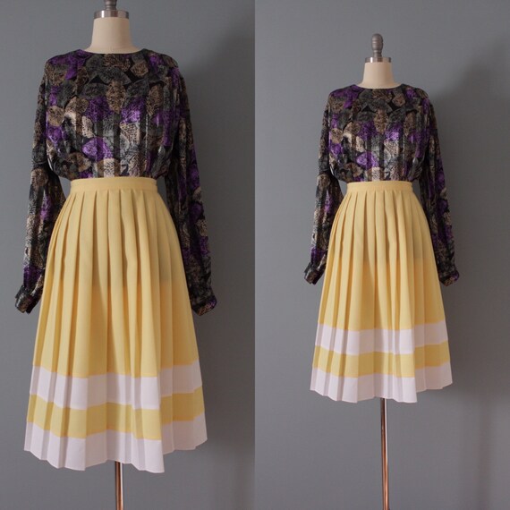 LEMON pleated skirt | 1970s accordion midi skirt |