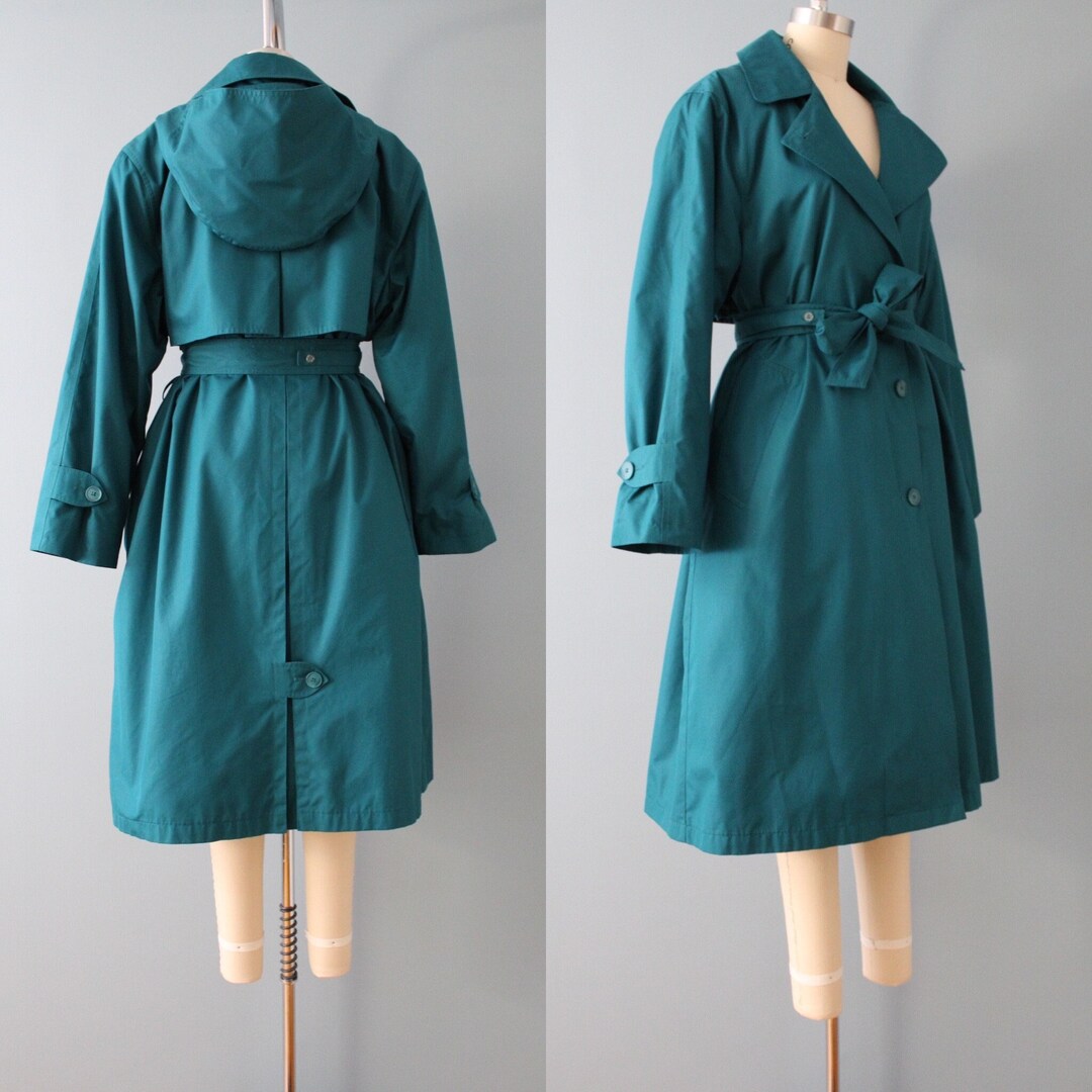 TEAL Green Hooded Trench Coat Warm Lined Spring Trench Etsy