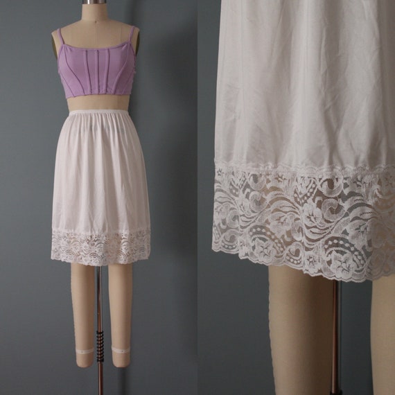 BISQUE white lace slip skirt | 60s 70s slip skirt… - image 1