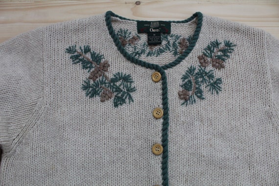 PINECONES wool cardigan | beige embroidered pine … - image 5