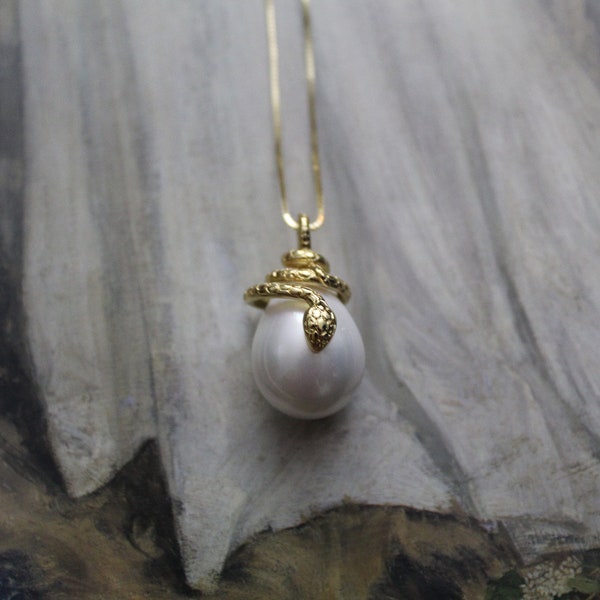 SNAKE pearl necklace | Victorian Gothic Witchy Oracle 18K gold plated snake necklace | 925 box chain