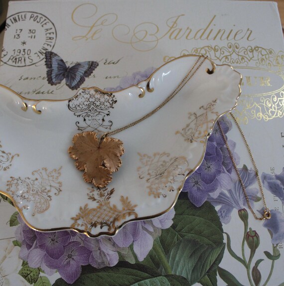 Vintage gold dipped leaf necklace | 12K gold plat… - image 2