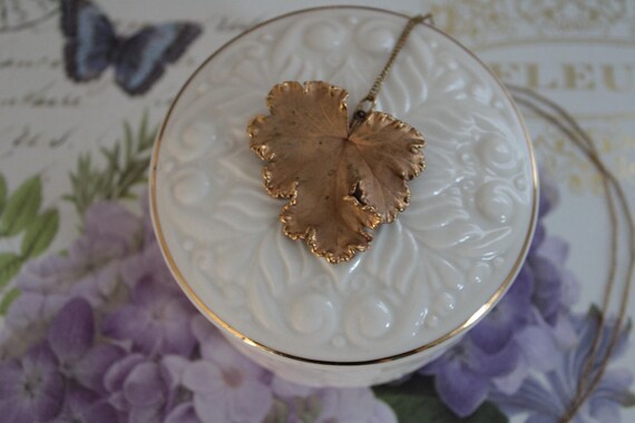 Vintage gold dipped leaf necklace | 12K gold plat… - image 6