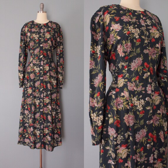 BOTANICAL maxi dress | forest green poet dress | n