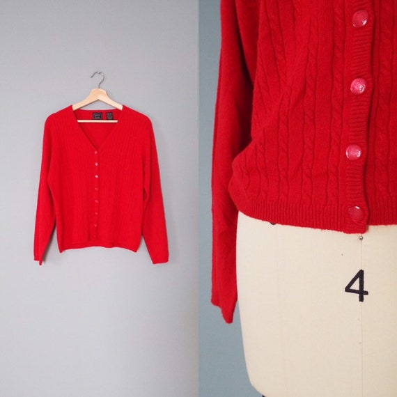 fire red soft cardigan | cable knit cardigan