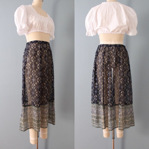 SHEER bohemian gypsy skirt | 90s paisley print sk… - image 7