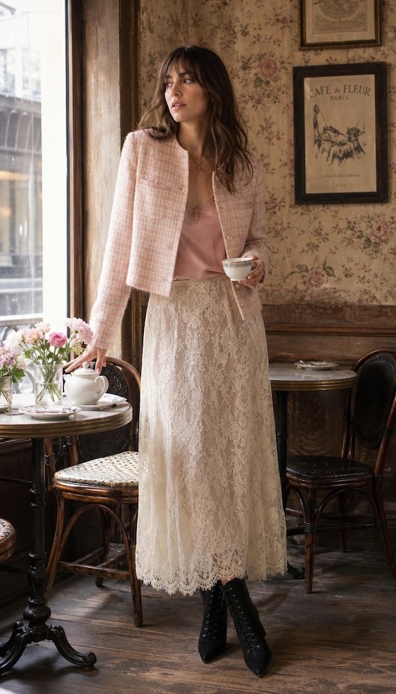 Talbots, Talbots Cream Pink Wool Tweed Boucle Cropped Jacket