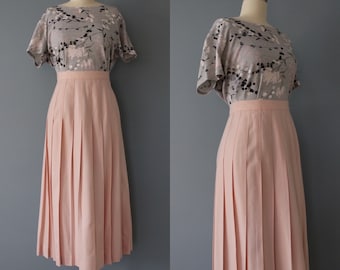tea rose pink wool skirt | pleated maxi skirt | 1990s wool pleated accordion skirt