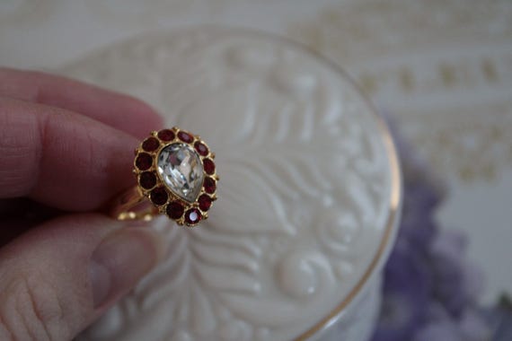 Red Rhinestone statement ring | Teardrop Marquise… - image 6