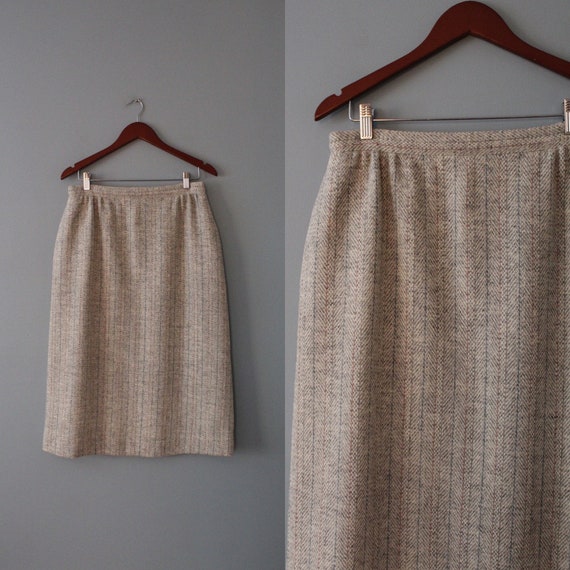 BEIGE herringbone wool skirt | 1970s wool skirt |… - image 2