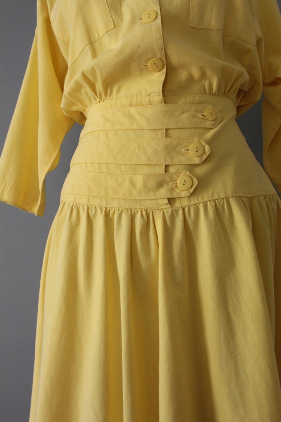 LEMON yellow dress | cummerbund waist shirtdress … - image 4