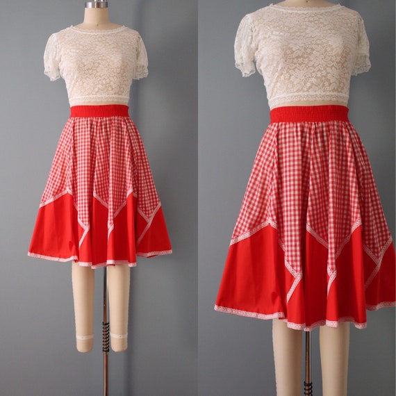 RED swing lace skirt | 1960s mod checkered retro … - image 1