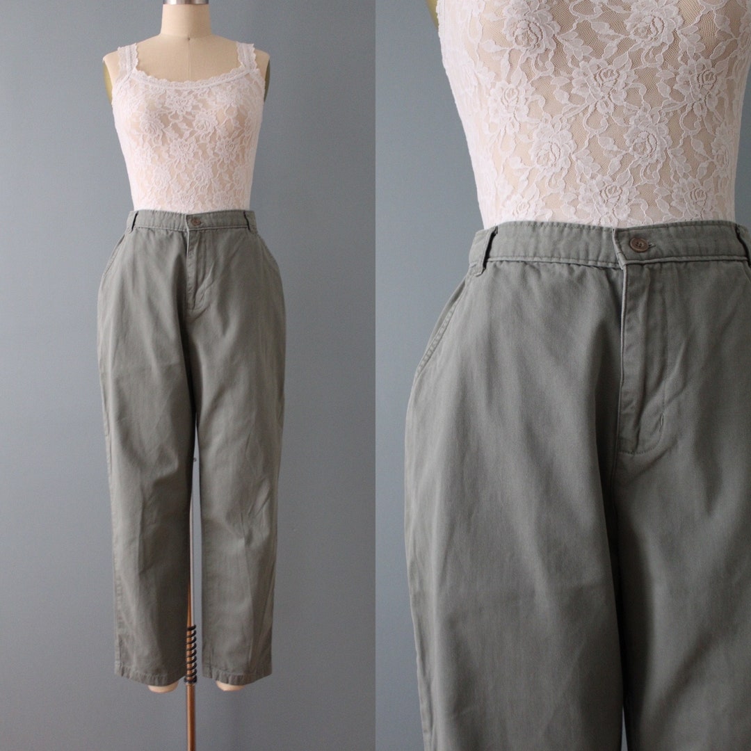 Sage Green Baggy Pants Cotton High Waisted Baggy Pants 90s Minimalist