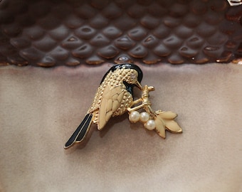 vintage bird brooch | woodpecker bird brooch | bird on a branch brooch