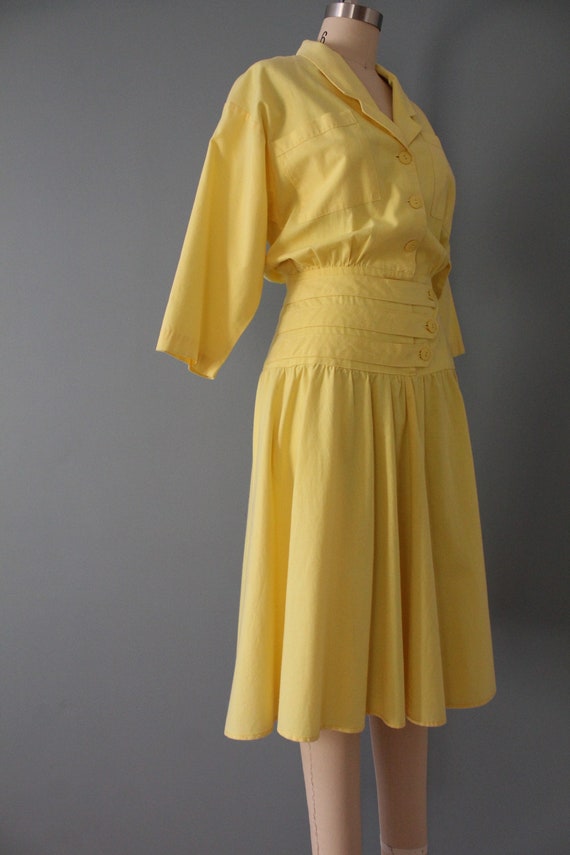 LEMON yellow dress | cummerbund waist shirtdress … - image 5