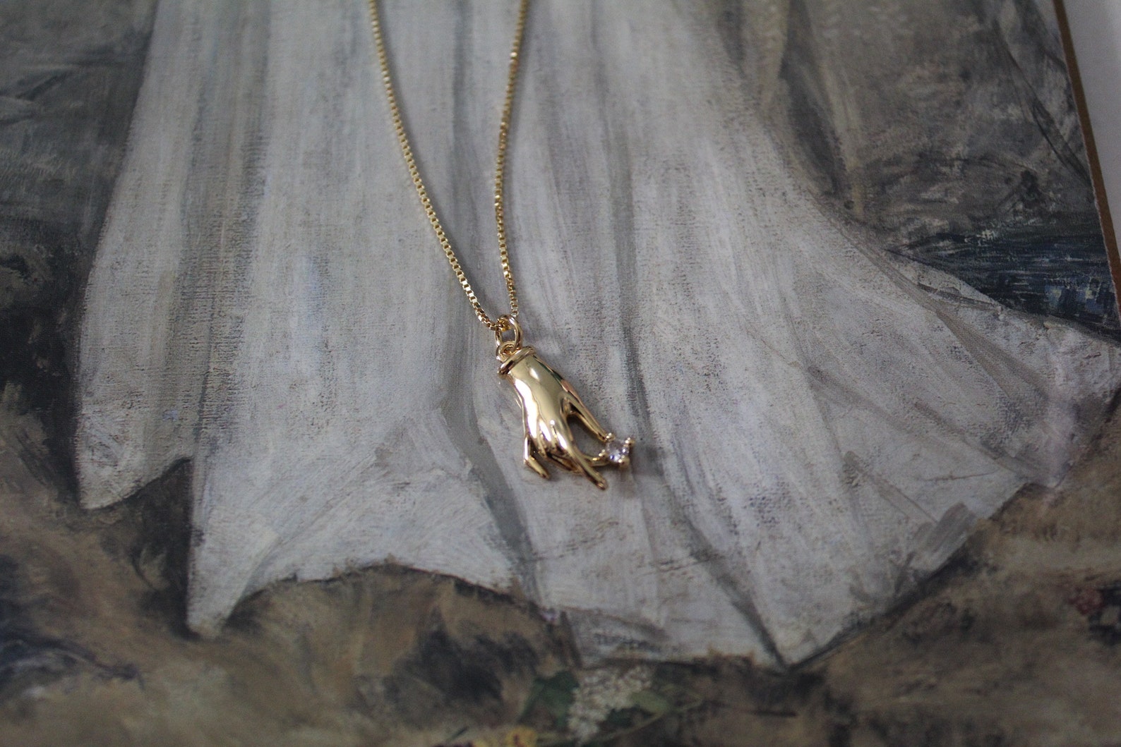 Victorian Hand Charm Necklace 14K Gold Plated Hand Necklace Etsy