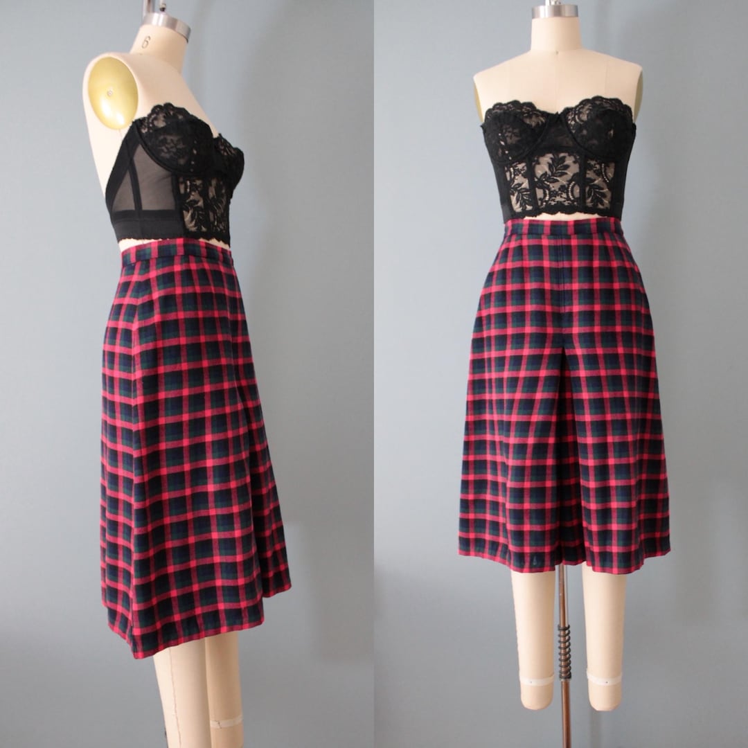 Buy 1950s Plaid Cullotes | Tweed Run Culottes | Red Blue Green