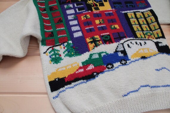 Christmas City cars buildings wool sweater View 5
