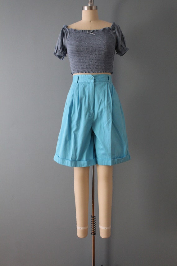 sky blue cuffed shorts | 90s culotte shorts | cot… - image 2