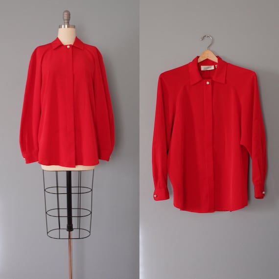HOLLY red blouse | 1980s Christmas blouse | rhines