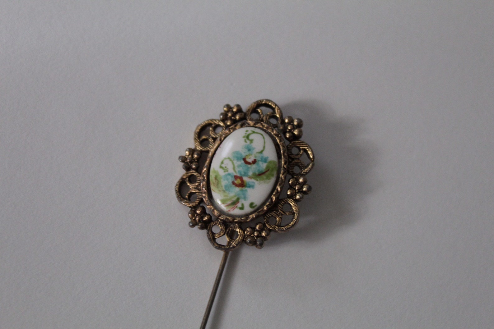 CAMEO stick pin ceramic botanical cameo filigree stick pin Etsy