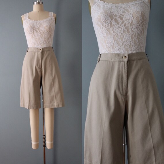 tan beige culotte shorts | straight high waisted … - image 1