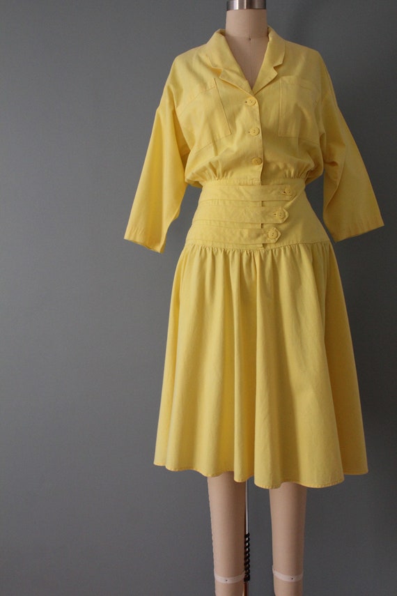 LEMON yellow dress | cummerbund waist shirtdress … - image 2