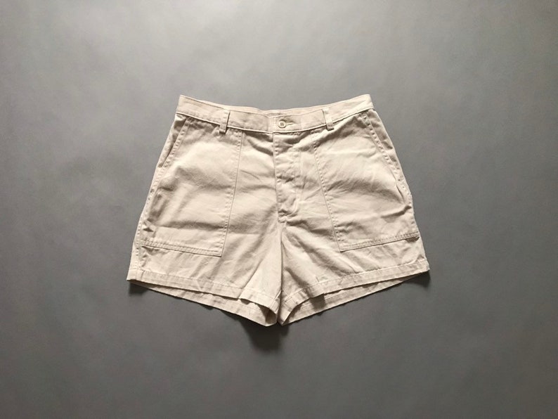 Crew cotton shorts beige gray safari shorts envelope pockets tap shorts 1990s J