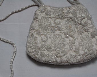 Bisque White Beaded Evening Purse