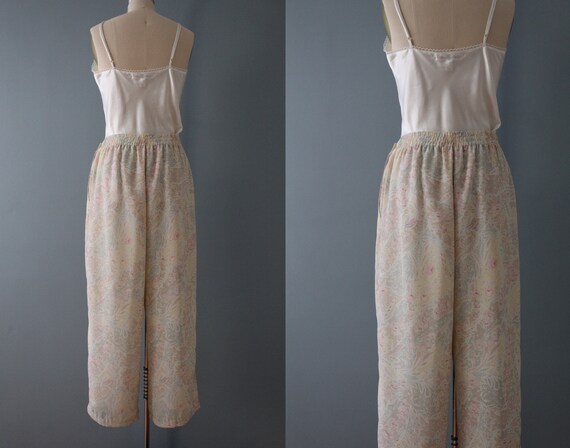 pastel floral wide pants | 1990s gaucho high wais… - image 8