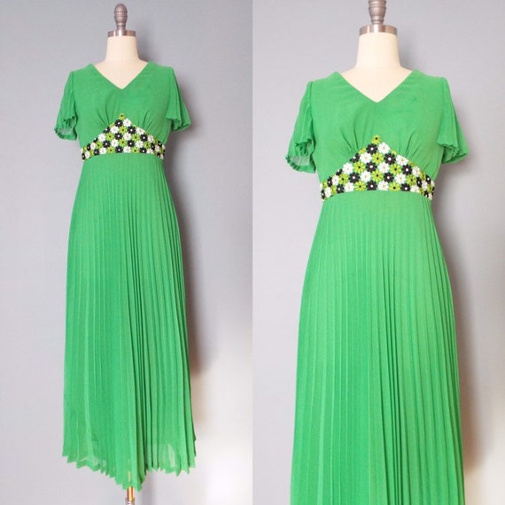 EMERALD maxi dress | 1970s empire waist dress | em